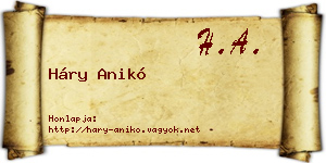 Háry Anikó névjegykártya